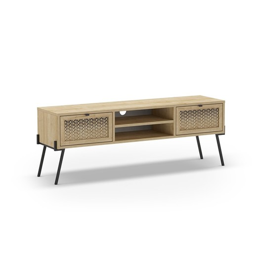 Mueble TV de madera y metal en natural y negro, 140 x 35,6 x 51 cm | Ecrin