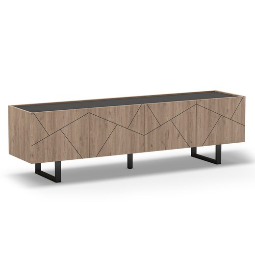 Mueble TV de madera y metal en natural y negro, 180 x 41,6 x 52 cm | Milena