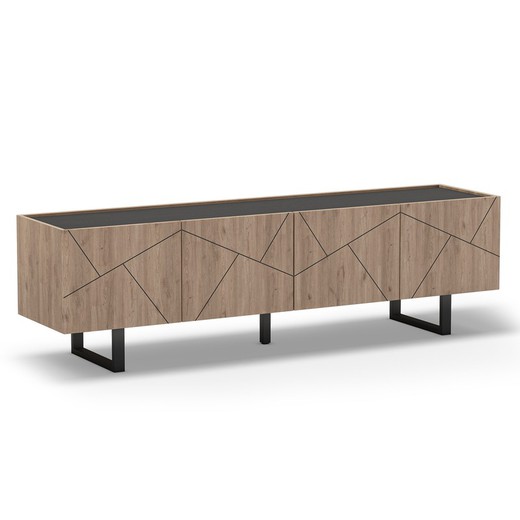 Mobile TV in legno e metallo in naturale e nero, 180 x 41,6 x 52 cm | Milena