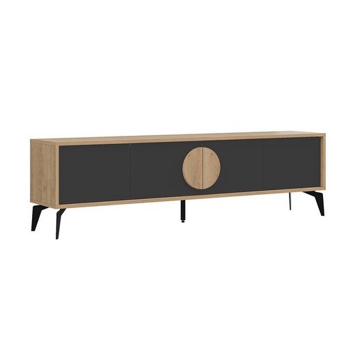 Mueble TV de madera y metal en negro y color roble, 180 x 35,7 x 50,8 cm | Vae