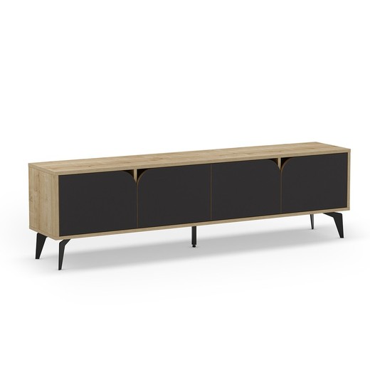 Mueble TV de madera y metal en negro y natural, 180 x 35,6 x 51 cm | Nola