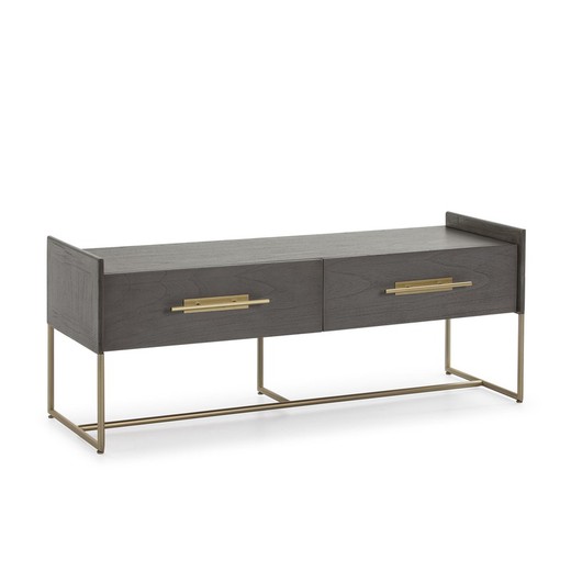 Grijs/gouden tv-meubel van hout en metaal, 140x45x55cm