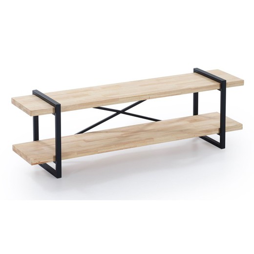 Tv-meubel naturel/zwart hout en metaal, 150 x 36 x 46 cm | planken