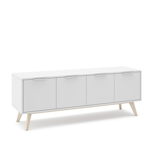 Tv-meubel in wit en naturel grenen, 140 x 40 x 53 cm | Campus
