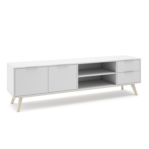 TV cabinet in white and natural pine, 180 x 40 x 53 cm | Campus