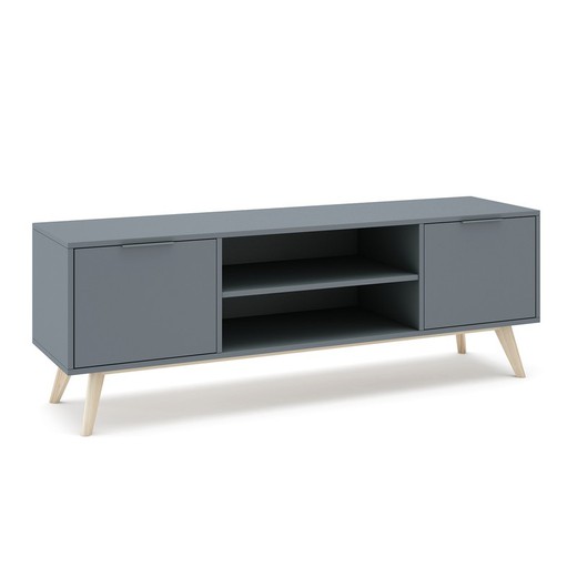 Pine TV cabinet in green and natural color, 140 x 40 x 53 cm | Pisco