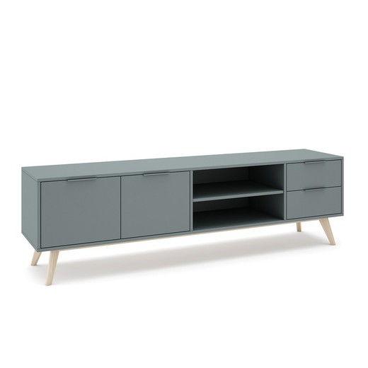 Green and natural pine TV cabinet, 180 x 40 x 53 cm | pisco