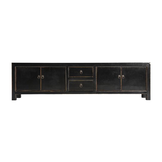 Herborn TV cabinet made of recycled pine wood in black, 220 x 45 x 60 cm