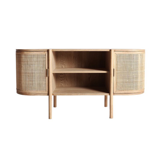 TV cabinet in ash and rattan in natural, 120 x 43 x 60 cm | Ikla