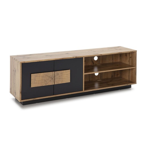 Mueble Tv Kansas De Dm Lacado Y Papel Gris Antracita Natural X X Cm Qechic