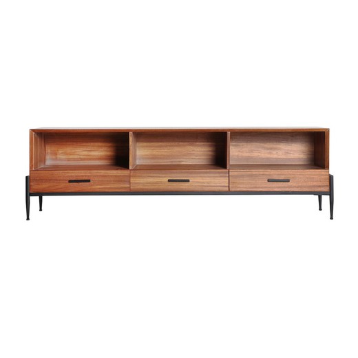 Lauris TV cabinet made of fir wood and iron in natural/black, 174 x 40 x 51 cm