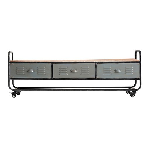 Ostrava TV cabinet made of iron and fir wood in dark gray, 150 x 40 x 53 cm
