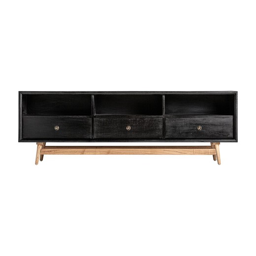 Mueble TV Skien de madera mindi en negro/natural, 180 x 35 x 61 cm
