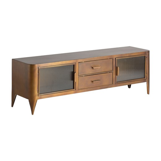 Iron and glass TV cabinet in golden colour, 160 x 40 x 51 cm | Spessa