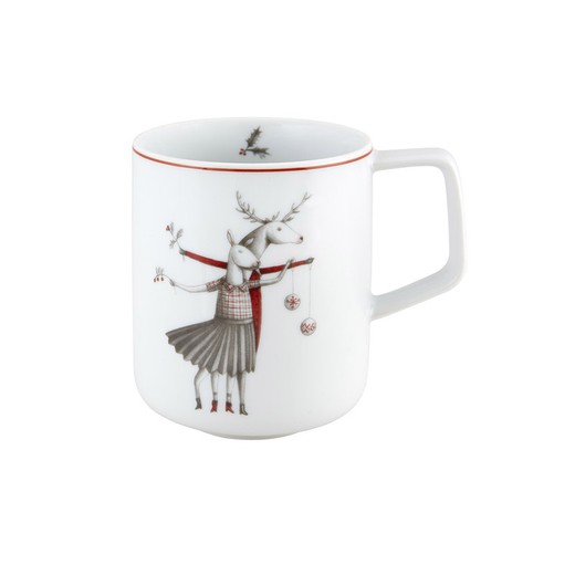 Mug de porcelana en blanco, rojo y negro, 11,5 x 8,1 x 10,2 cm | Nöel