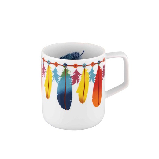 Caneca de porcelana branca e multicolorida, 11,5 x 8,1 x 10,2 cm | Apanhador de Sonhos