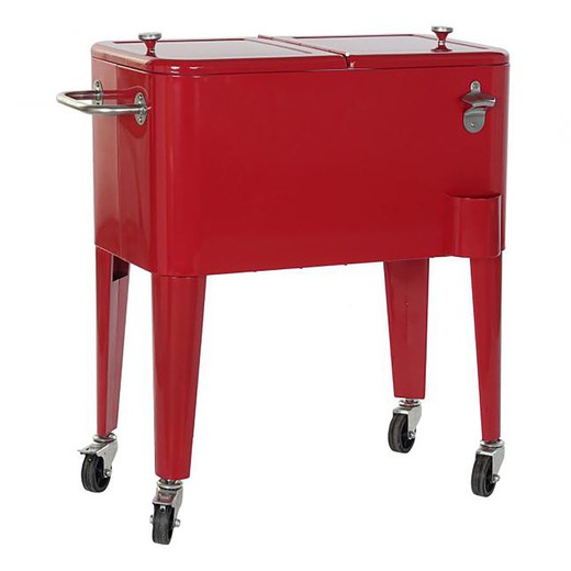 Réfrigérateur en acier à roulettes 56L Rouge, 74x43x80cm