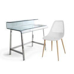 Meyella onderschrift Minder Pak met 1 glazen bureau en 1 witte stoel — Qechic