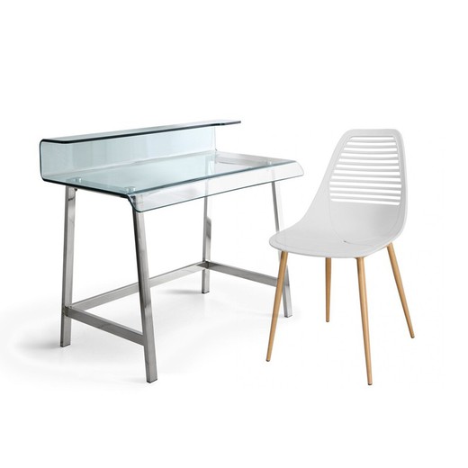 Pack of 1 glass desk and 1 white chair