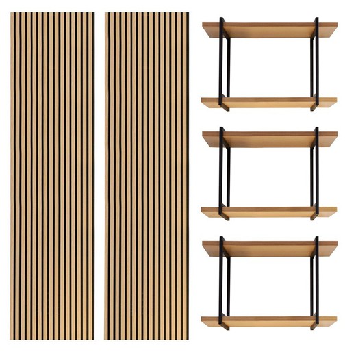 Förpackning med 2 naturliga akustikpaneler 240 cm höga och 3 hyllplan | akustiskt ljud