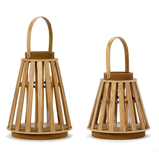 Pack of 2 Wood and Glass Lantern Candle Holders