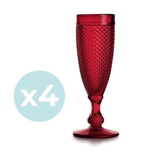 Lot de 4 verres à flûte Bicos rouges, Ø7,2x19cm