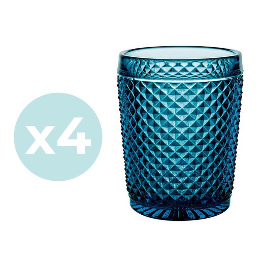 Packung mit 4 Low Bicos Blue Gläsern, Ø8,6x10,7cm