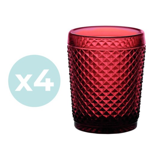 Packung mit 4 Bicos Red Lowball-Gläsern, Ø 8,6 x 10,7 cm
