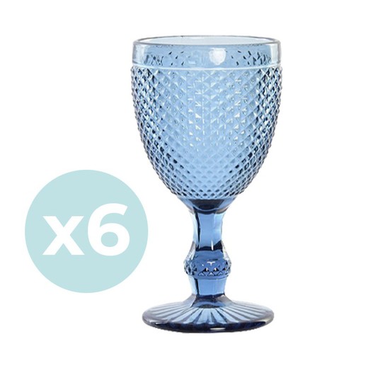 Pack of 6 crystal water glasses in blue | Da Gama