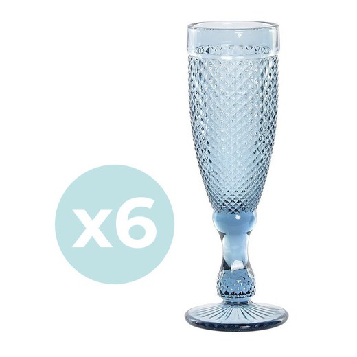 Pack of 6 blue crystal flute glasses | Da Gama