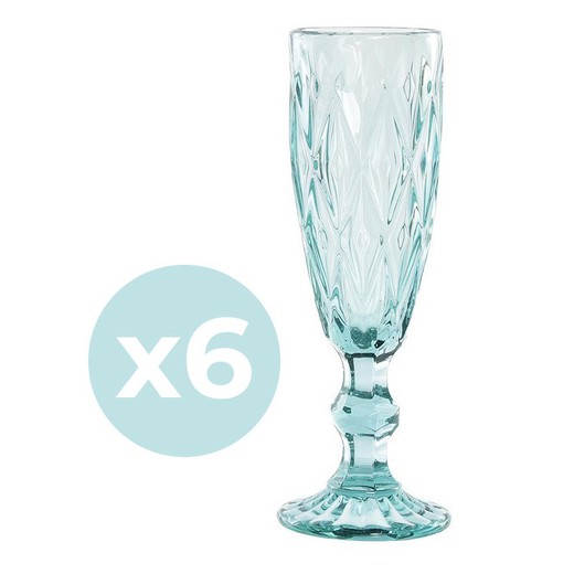 Pack of 6 crystal flute glasses in turquoise | Magellan