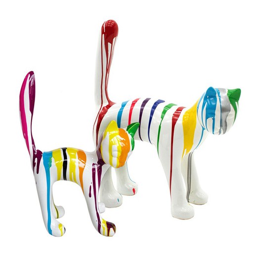 Discount pack of 2 multicoloured polyresin cats, sizes S and L