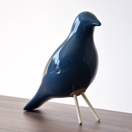 Keramisk fugl i blank blå, 26 x 11 x 22 cm