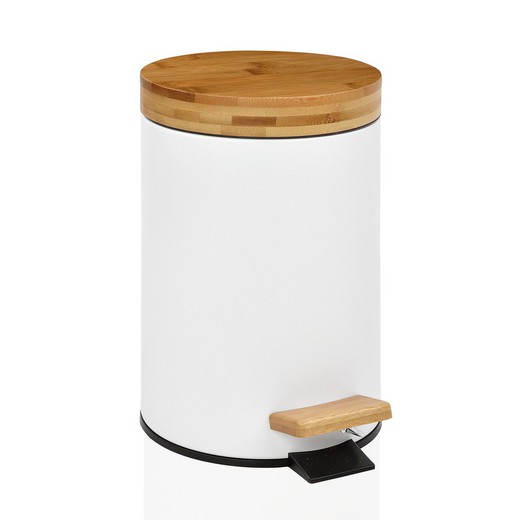White/natural bamboo and metal waste bin, Ø17 x 26 cm