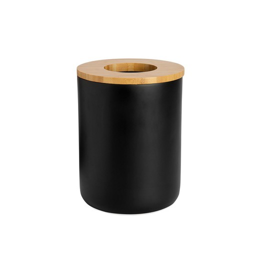 Black/natural bamboo and polyresin waste bin, 19.5 x 25 x 0 cm | Bamboo