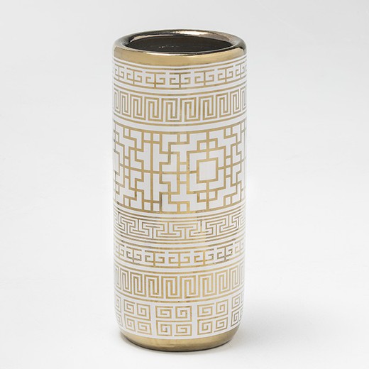 Paragüero de cerámica blanco y dorado, 21x47 cm