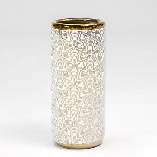 Paraguero de cerámica blanco y dorado, Ø21x47 cm