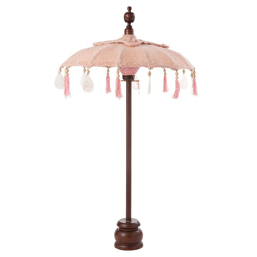 Parasol with Base, Tassels and Wood and Cotton Shells S Brown/Orange, Ø57x51cm