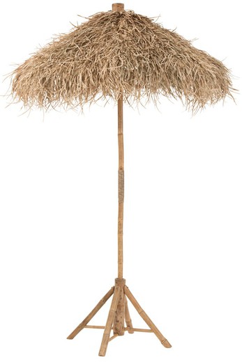 Parasol med bambus og stokbund, Ø150x260cm