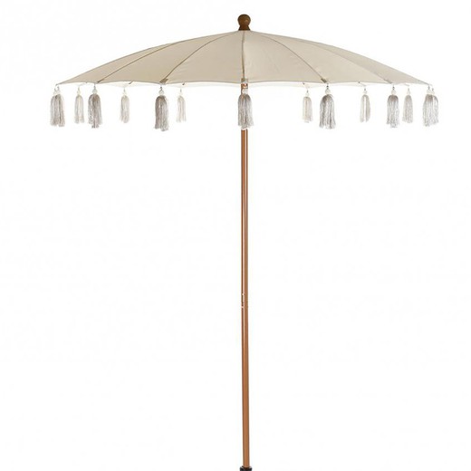Parasol med beige metal- og bomuldsfrynser, Ø170x230cm