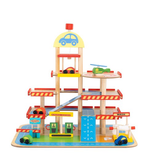 Parking et piste pour enfants de style Montessori en bois multicolore, 40x40x47 cm | Monza