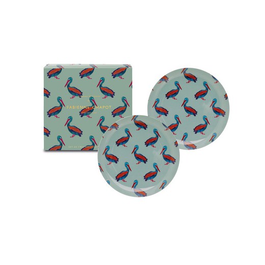 PELICAN-uppsättning av 2 blå keramiska plattor, Ø21,5 cm