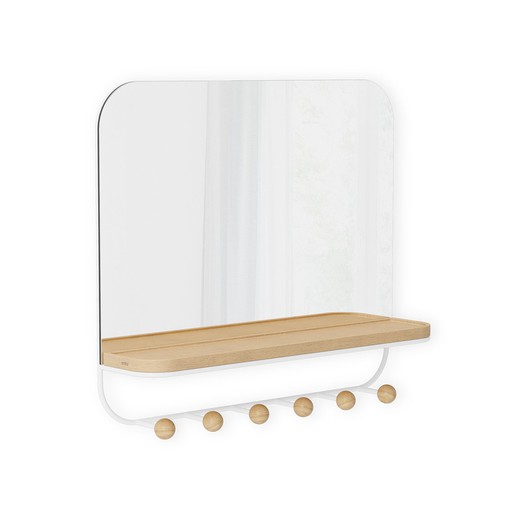 Coat rack with mirror mirror and beech in natural and white, 46 x 10 x 41 cm | Estimate