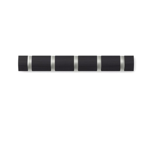 Perchero de pared negro de 5 ganchos, 51x3x6 cm | Flyp Hook
