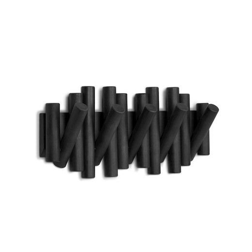 Perchero de Pared PICKET de 5 ganchos de Madera Negro, 38x4x17 cm