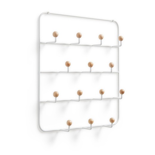 White metal wall coat rack, 36x9x60 cm, 14 hooks