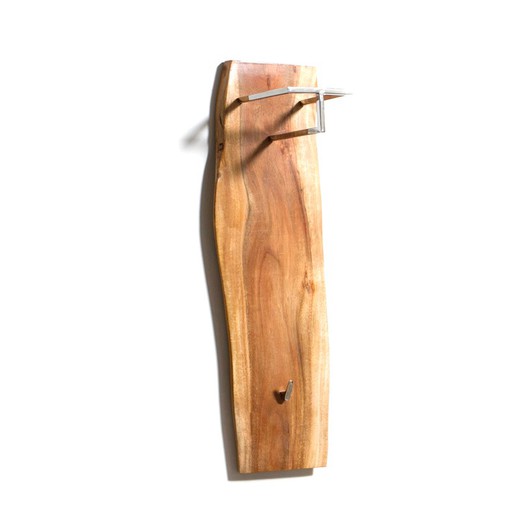 Wall Coat Rack S in Acacia and Natural/Silver Metal, 25x20x85 cm
