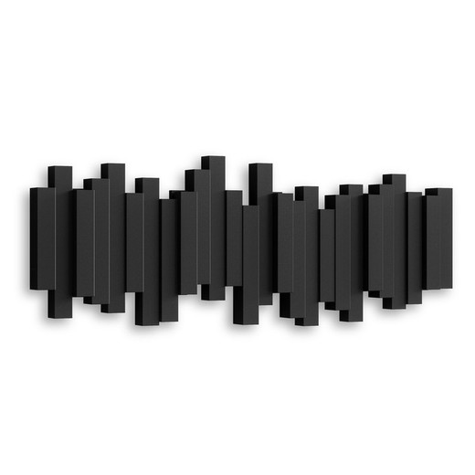 Μαύρο ρακέτα τοίχου με ράφι 5 γάντζους, 49 x 3 x 18 Cm