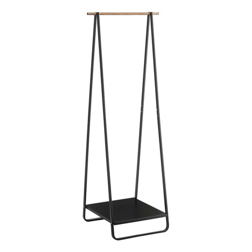 Steel and wood standing coat rack in black and natural, 52 x 47 x 140 cm | Tower