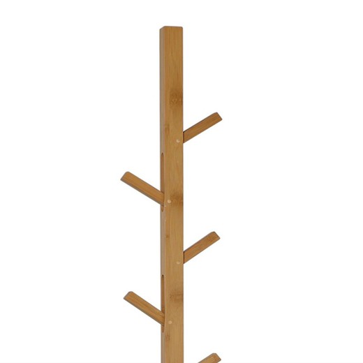 Perchero de pie de metal y bambú en blanco y natural, 26 x 26 x 176 cm —  Qechic